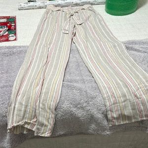 Tied front striped flowy pants